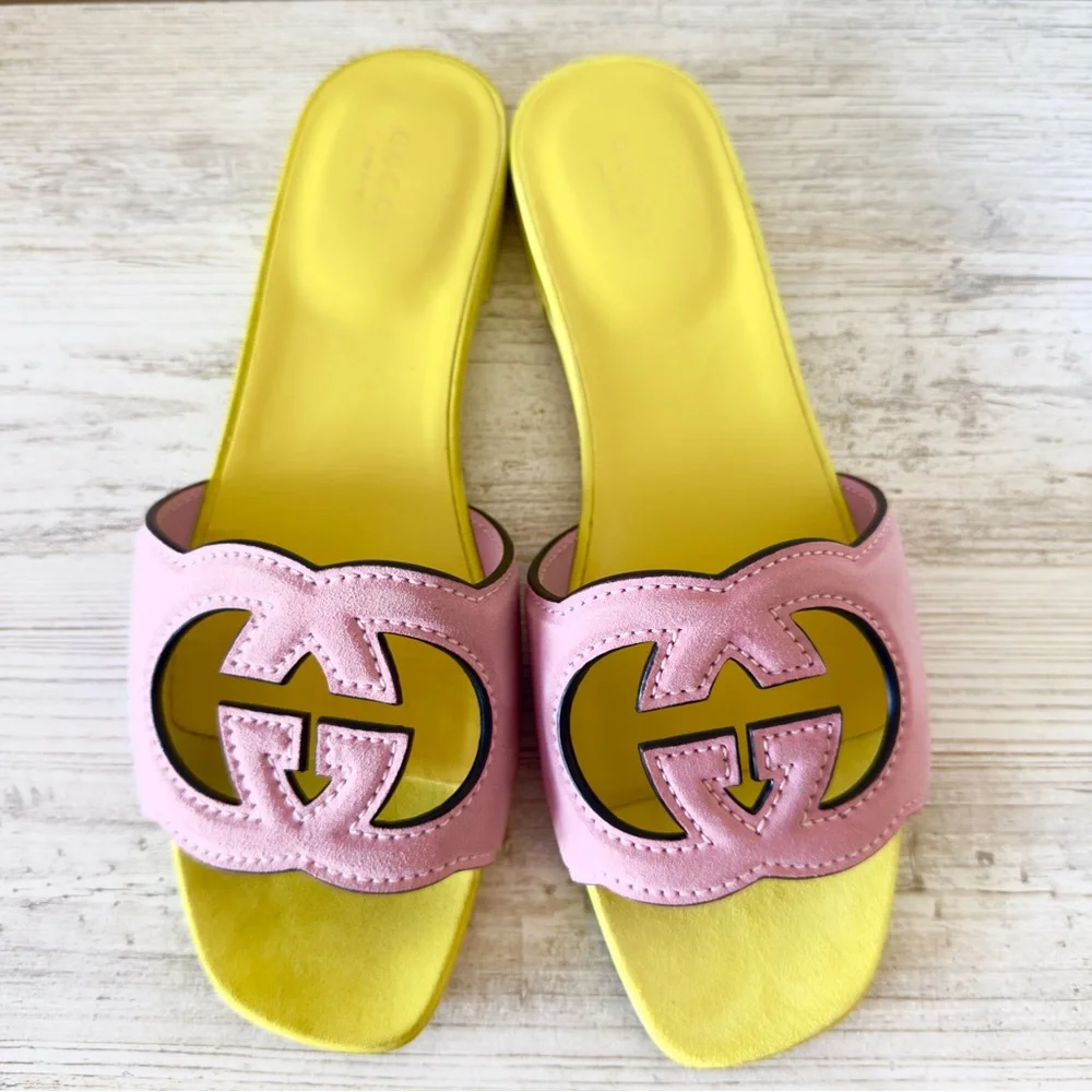 New Gucci Interlocking G leather suede slide sandals size IT 39.5, US 9.5 - Picture 2 of 11